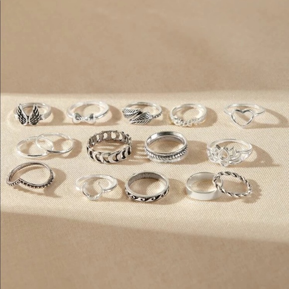 • Nicole • 15 Pc. Lotus + Wing Midi Rings Set - Picture 2 of 3